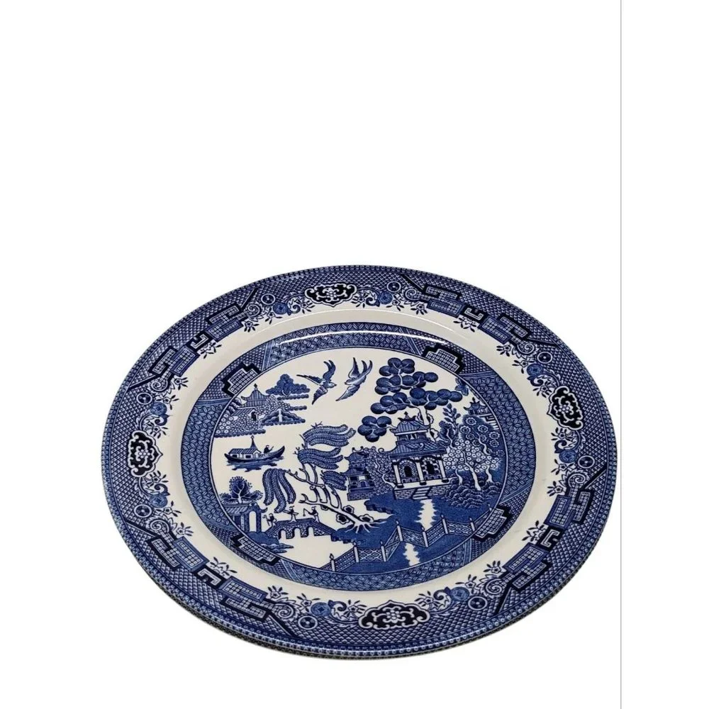 CHURCHILL Dinner Plates, Set Of 2,  10-1/4"  BLUE WILLOW STAFFORDSHIRE ENGLAND - Picture 3 of 6